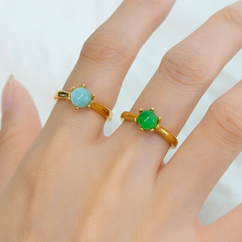 Vintage Royal Style Stainless Steel Gold Plated Ring Emerald Green Sapphire Blue Round Gemstone Fashion Jewelry For Women