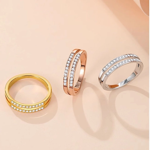 Titanium Steel Double Layer Rhinestone Inlaid Ring For Women Sophisticated Geometric Minimalist Finger Ring Jewelry Gift