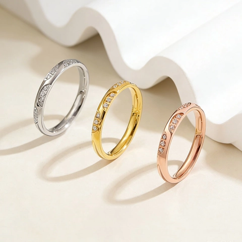 Fashion Stainless Steel Ring Women Curved Edge Micro Zirconia Inlaid Gold Silver Rose Gold Plated Minimalist Niche Design Finger Jewelry