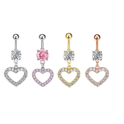 Hol Hart Zirkonia Navelpiercing Roestvrij Staal Koper Navel Piercing Sieraden Voor Vrouwen Romantische Accessoires
