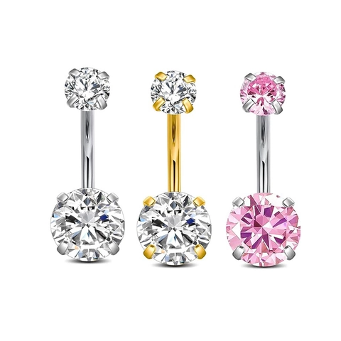 Piercing para Ombligo de Acero Inoxidable Quirúrgico 316L 14G Engaste de Cuatro Garras Rosca Interna Joyería para Mujer