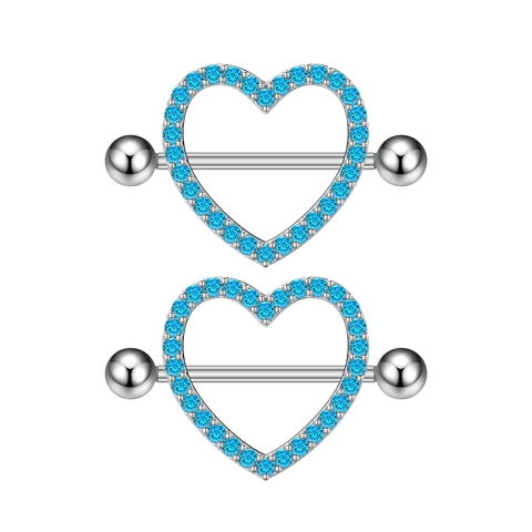 Fashion Heart Shape Copper Zirconia Nipple Rings For Women Sparkly Rhinestone Body Piercing Jewelry Heart Nipple Shields Barbell Rings