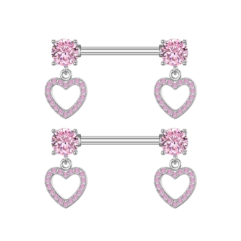 Stainless Steel Pink Zircon Heart Moon Butterfly Nipple Ring Barbells For Women Body Piercing Decorative Jewelry Accessories