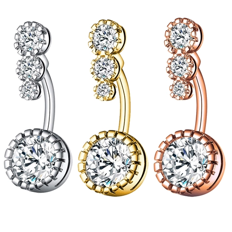 Edelstahl Bauchnabelpiercing Vier Runde Zirkonia Gebogene Stange Nabel Piercing Schmuck Für Damen Körper Schmuck