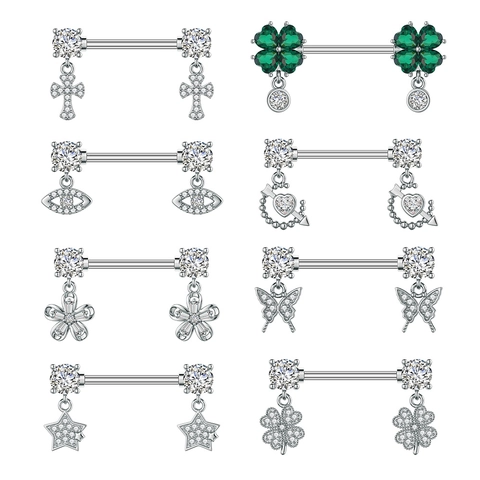 Stainless Steel Nipple Rings For Women Zirconia Butterfly Clover Heart Cross Evil Eye Flower Body Piercing Jewelry