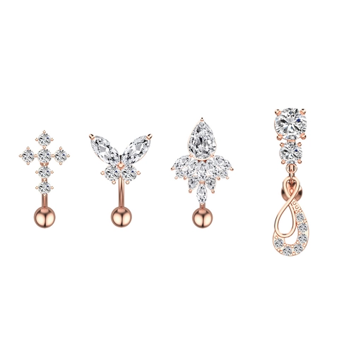 Stainless Steel Zirconia Belly Button Rings For Women Cross Butterfly Infinity Navel Rings Rose Gold Silver Piercing Jewelry