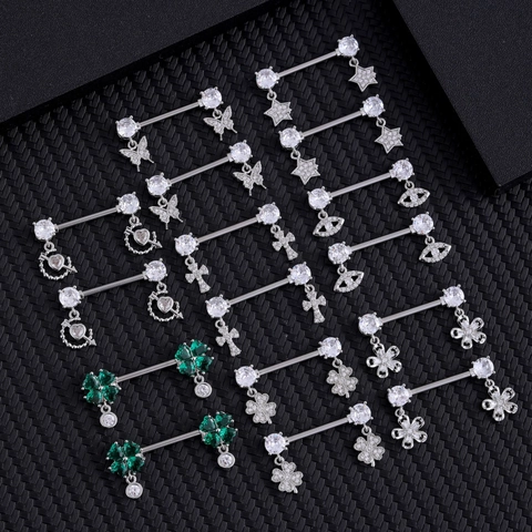 Stainless Steel Nipple Rings For Women Zirconia Butterfly Clover Heart Cross Evil Eye Flower Body Piercing Jewelry