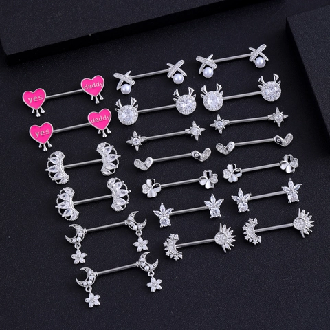 Stainless Steel Nipple Rings Fashion Zircon Heart Sun Moon Reindeer Clover Body Piercing Jewelry For Women
