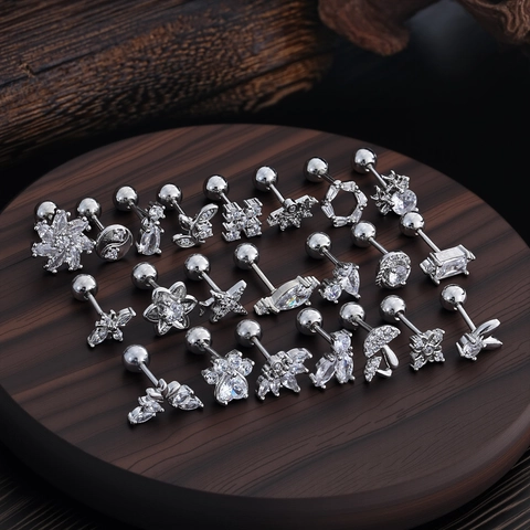 Exquisite Stainless Steel Zircon Cartilage Stud Earrings With Screw Ball Back Copper Micro Inlaid Piercing Jewelry for Women