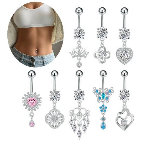 Piercing de Ombligo de Acero Inoxidable con Zircón Mariposa Corazón Corona Colgante Joyería para Mujer Moda Piercing Ombligo