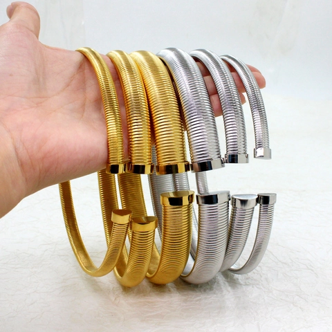 Fashion Stainless Steel Tubogas Jewelry Set For Women Open Spiral Choker Necklace Wide Threaded Bracelet Cuff Earrings