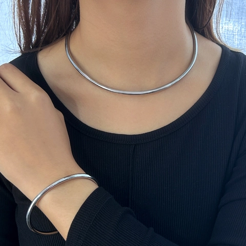 Minimalist Stainless Steel Jewelry Set For Women 18K Gold Silver Plated Open Choker Necklace And Cuff Bracelet Set Fashion Jewelry