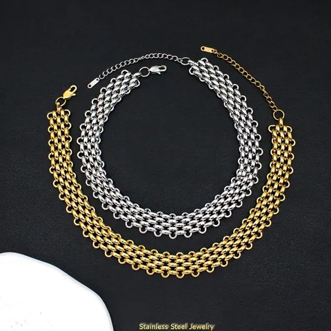 Conjunto de Joyería de Collar y Pulsera de Cadena Tejida de Acero Inoxidable para Mujeres Hombres Joyería Industrial