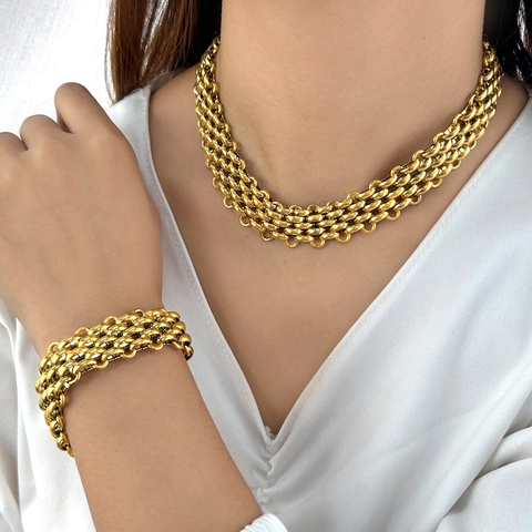 Conjunto de Joyería de Collar y Pulsera de Cadena Tejida de Acero Inoxidable para Mujeres Hombres Joyería Industrial