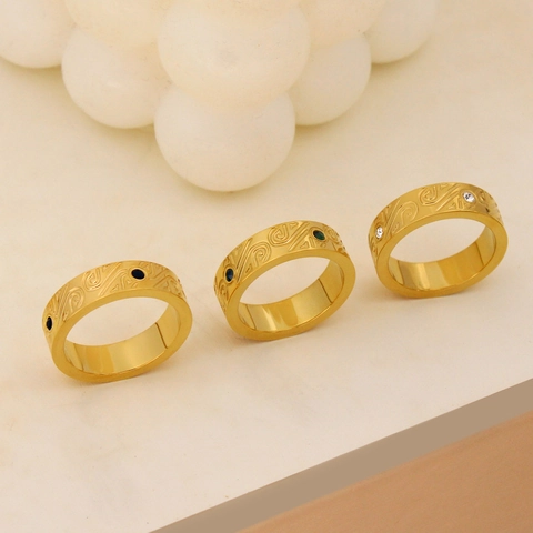 Vintage Stainless Steel Ring And Bracelet With Zirconia Scroll Pattern Gold Plated Women Men Fashion Jewelry Accessories