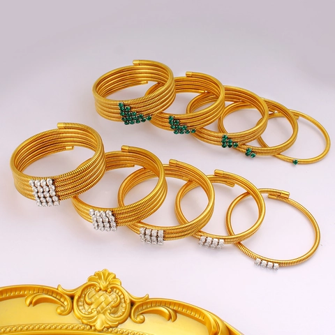 Luxury Stainless Steel Multi Layer Spiral Coil Bracelet For Women Gold Plated Zirconia Tubogas Wraparound Cuff Bangle Jewelry