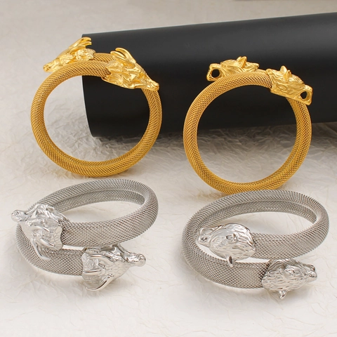 Vintage Edelstahl Drache Leopard Kopf Netz Armreif Für Damen Herren Gold Stahl Galvanisiert Offene Bypass Bangle Schmuck