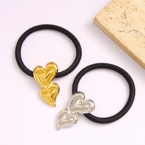 Elastico per Capelli in Acciaio Inossidabile con Doppio Cuore Supporto per Coda di Cavallo Resistente per Donna Gioielli per Capelli