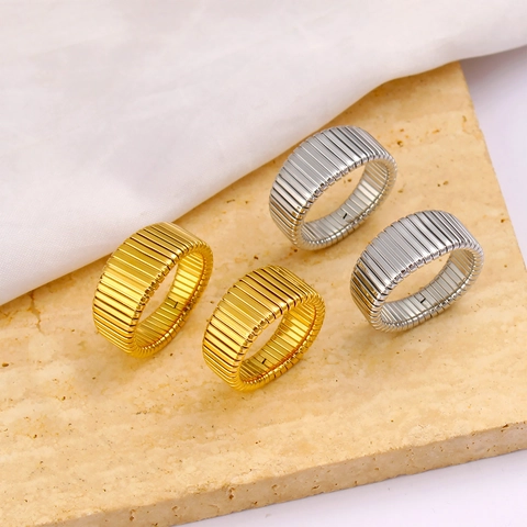 Modern Stainless Steel Wide Striped Ring For Men Women Minimalist Industrial Style Pleated Tubogas Finger Ring Jewelry Gift