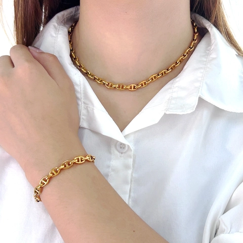 Stainless Steel Mariner Link Jewelry Set For Women Gold Silver Plated Pig Nose Chain Necklace Bracelet Geometric Jewelry Gift