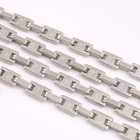 Stainless Steel Bulk Textured Rectangular Link Chain For DIY Jewelry Making Hip Hop Industrial Style Necklace Bracelet Chain
