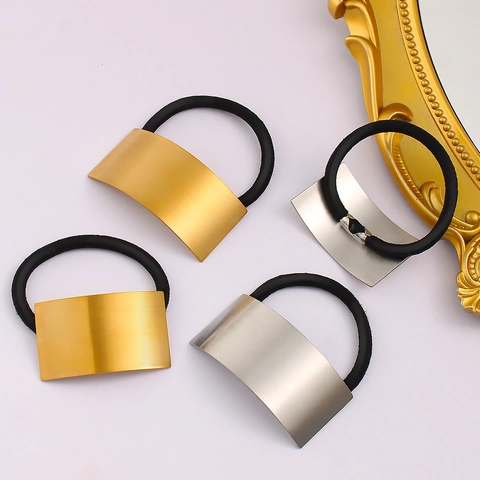 Elastico per Capelli Vintage Francese Acciaio Inossidabile Arco Metallo Spazzolato Corda per Capelli Coda di Cavallo Oro