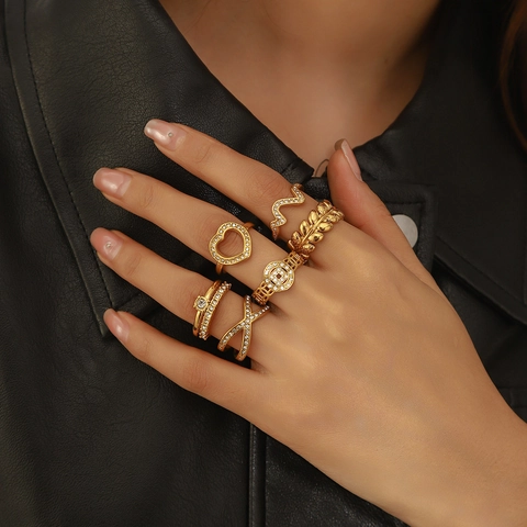 Gold Plated 304 Stainless Steel Open Rings For Women Zirconia Geometric Wave Heart Leaf Coin Adjustable Fashion Jewelry