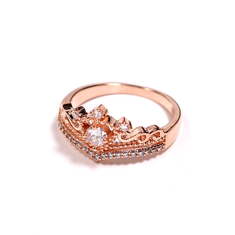 Elegant Crown Tiara Ring Copper 18K Gold Plated Zirconia Hollow Finger Ring For Women Wedding Party Jewelry Gift