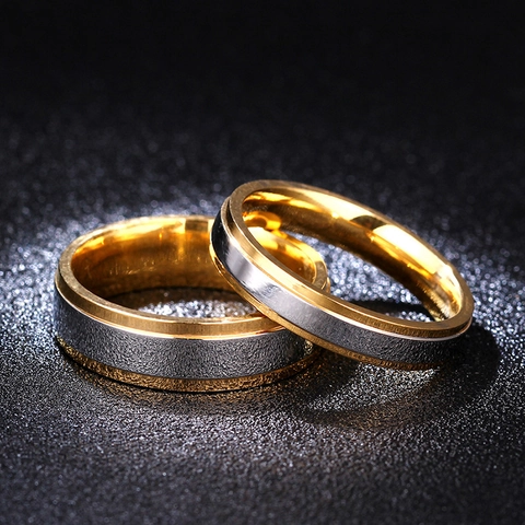 Simple Titanium Steel Couple Ring Dual Color Gold Silver Plated Polished Geometric Finger Ring For Men Women Wedding Jewelry
