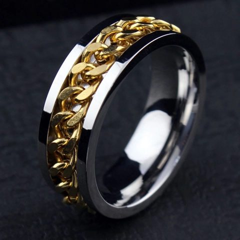 Bague Spinner Rotative en Acier Inoxydable Maillon Gourmette Décapsuleur Anti-stress Bijoux de Mode pour Hommes Femmes