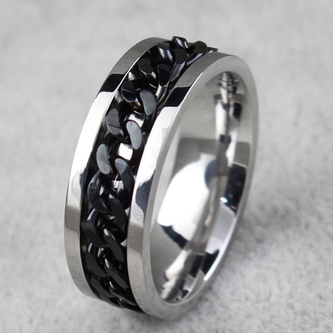 Bague Spinner Rotative en Acier Inoxydable Maillon Gourmette Décapsuleur Anti-stress Bijoux de Mode pour Hommes Femmes