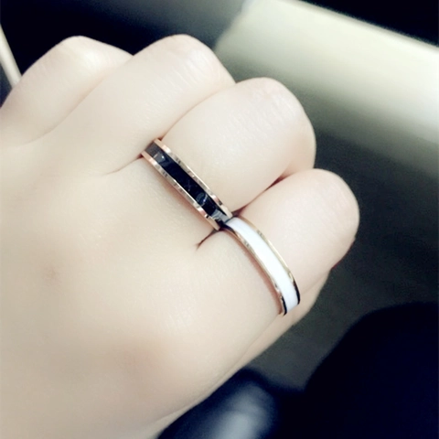 Unisex Stainless Steel Roman Numeral Ring With Ceramic Look Inlay Rose Gold Plated Band Couple Ring Fashion Jewelry For Men Women
