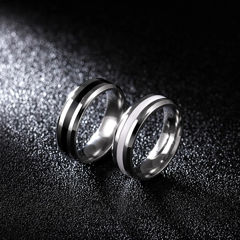 Minimalist 316 Stainless Steel Enamel Oil Drip Ring For Men Women Polished Unisex Classic Couple Band Finger Ring Jewelry Gift