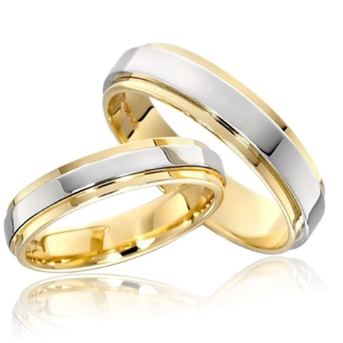 Anillo de Banda Minimalista de Acero Inoxidable 316 Para Hombre Mujer Bañado en Oro de 14K Bicolor Pulido Anillos de Pareja Joyería de Boda
