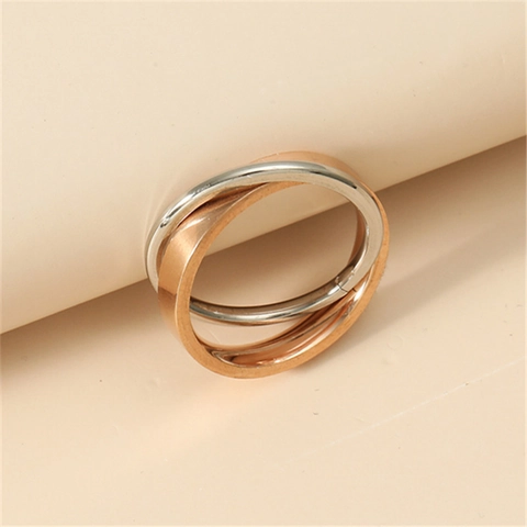 Niche Design Titanium Steel Interlocking Double Ring Minimalist Rose Gold Silver Color Geometric Joint Ring For Unisex Jewelry