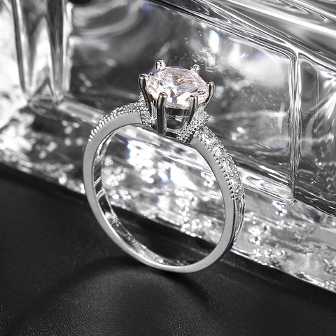 Korean Style Alloy Zirconia Ring Elegant Six Prong Round Cut Zircon Engagement Wedding Ring For Women Fashion Jewelry