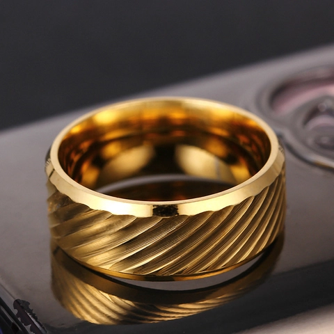 Edelstahl Diagonal Gerillter Ring Für Herren Damen Industrie Stil Abgeschrägte Kante Polierter Ring Mode Schmuck Zubehör