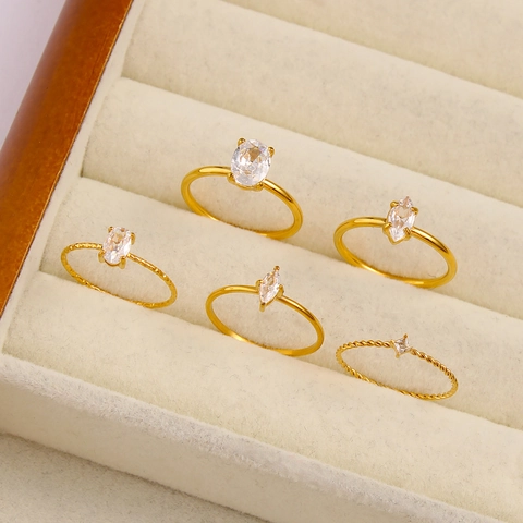 Minimalist 18K Gold Plated Stainless Steel Zirconia Ring For Women Trendy Korean Style Geometric Jewelry Finger Ring