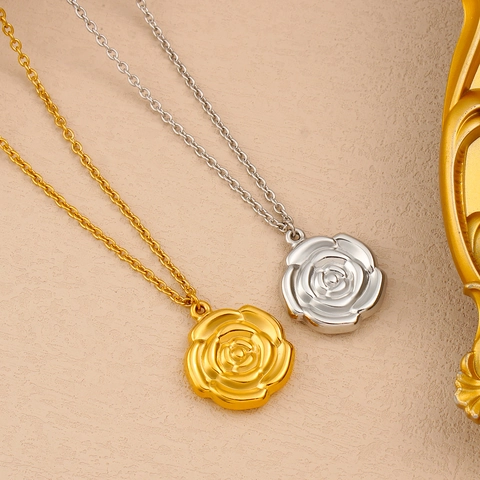 18K Vergoldete Edelstahl Rose Blume Anhänger Halskette Elegante 3D Florale Schlüsselbeinkette Schmuck Für Damen Geschenk