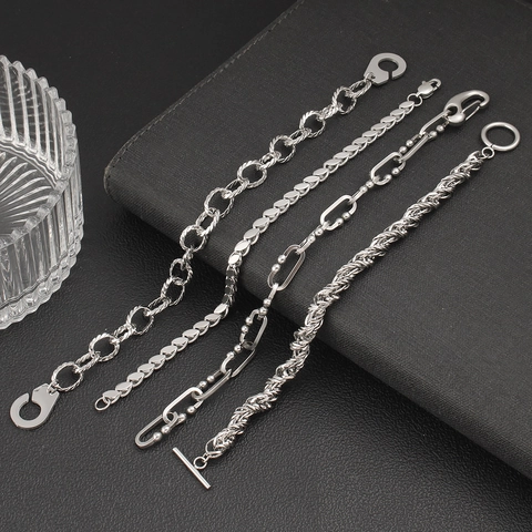 Minimalist Stainless Steel Chain Bracelet For Men Women Hip Hop Punk Geometric Handcuff OT Buckle Jewelry Silver Wrist Link