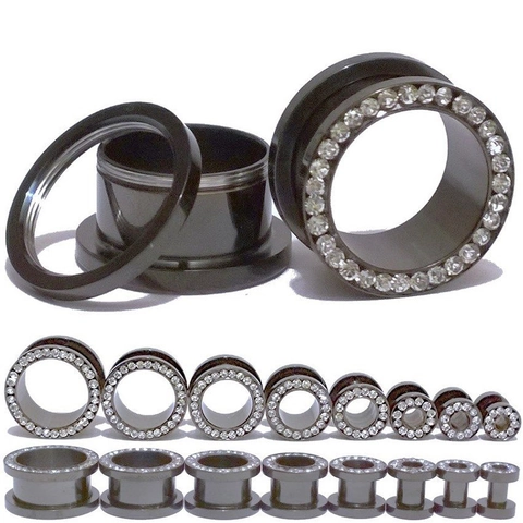 Stainless Steel Rhinestone Inlaid Ear Tunnels Plugs Vacuum Plated Body Piercing Jewelry Expanders For Women Men Piercing