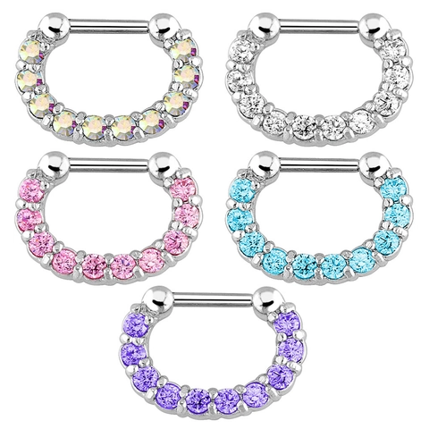 Fashion Copper Zirconia Septum Clicker Nose Ring For Women Men Stainless Steel Bar Body Piercing Jewelry Daith Earring
