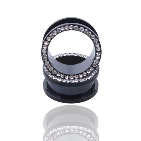 Stainless Steel Rhinestone Inlaid Ear Tunnels Plugs Vacuum Plated Body Piercing Jewelry Expanders For Women Men Piercing