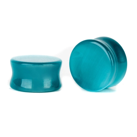 Natural Green Aventurine Cat's Eye Stone Ear Plugs Saddle Double Flared Body Piercing Jewelry Gauges For Men Women