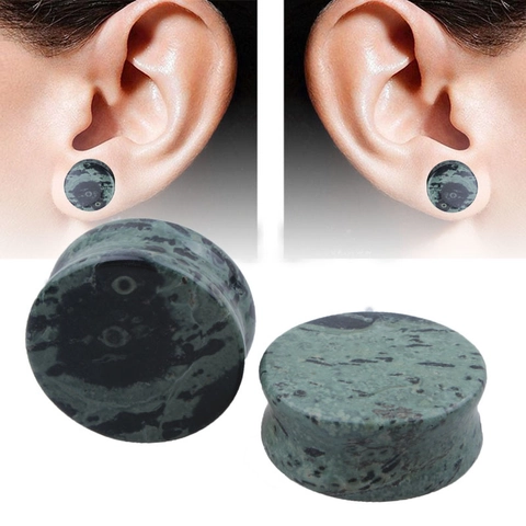 Natural Stone Ear Plugs Green Eye Patterns Double Flare Ear Gauges Body Piercing Jewelry For Unisex Punk Style Ear Expander