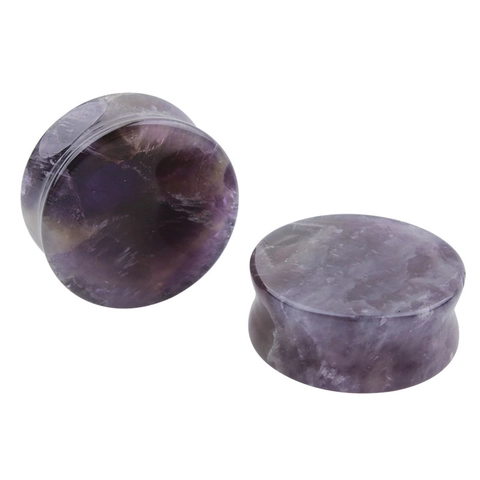 Bouchons d'Oreille en Pierre d'Améthyste Naturelle Double Flare Pierre Violette Piercings Bijoux Pour Femmes Hommes Style Punk Minimaliste