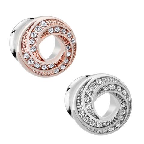 Edelstahl Spirale Vortex Ear Tunnels Strass Eingelegt Piercing Schmuck Roségold Silber Ear Gauges Plugs Für Unisex