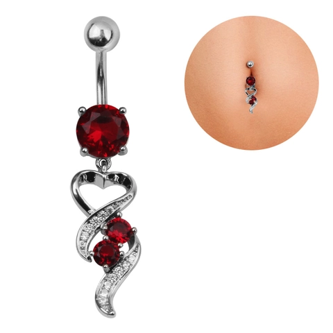 316L Surgical Stainless Steel Heart Belly Button Ring For Women Zirconia Inlaid Navel Piercing Jewelry Silver Rose Gold Red