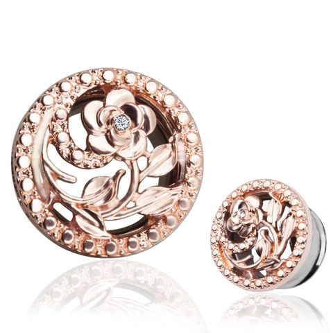 Tunnels d'Oreille en Acier Inoxydable Fleur de Rose Creuse pour Femmes Incrusté de Zirconium Plugs Évasés Bijoux de Piercing Or Rose Argent