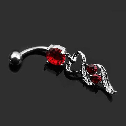 316L Surgical Stainless Steel Heart Belly Button Ring For Women Zirconia Inlaid Navel Piercing Jewelry Silver Rose Gold Red